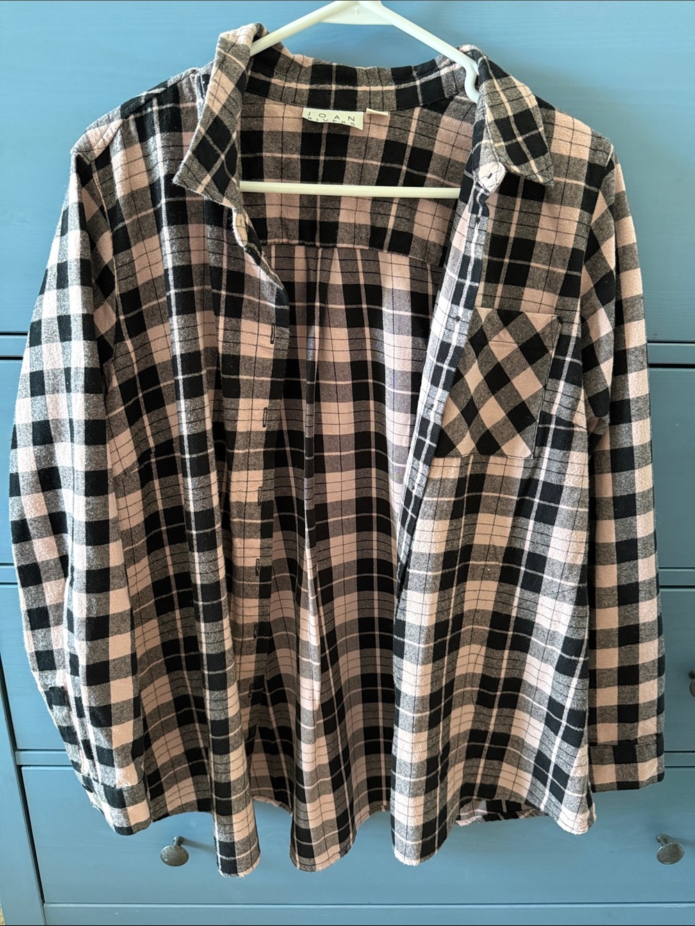 Joan Rivers Black and Light Pink Plaid Shirt Jacket